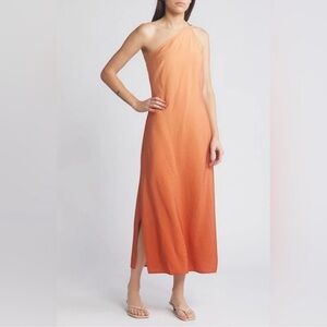 NWT Madewell One-Shoulder Midi Slit Dress size 00 Orange NP094